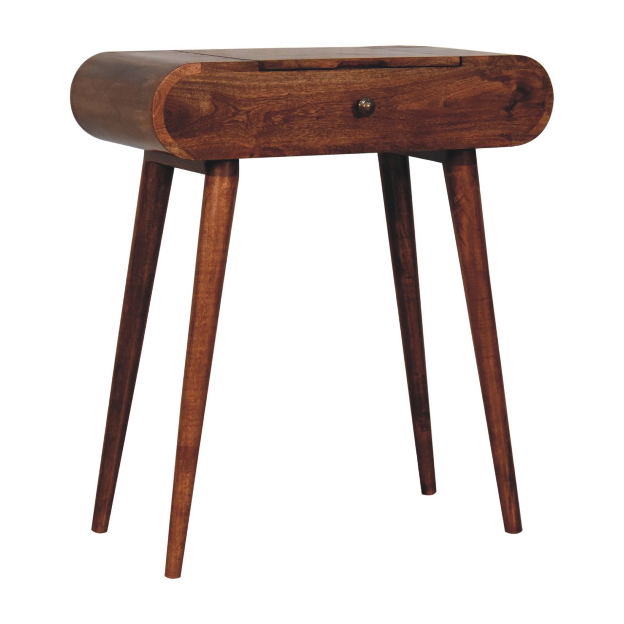 Mini Honey Caramel Dressing Table with Foldable Mirror - Image 4