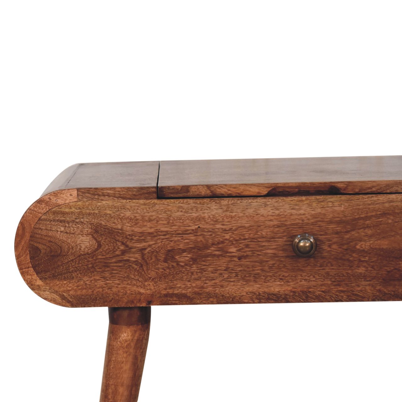 Mini Honey Caramel Dressing Table with Foldable Mirror - Image 5