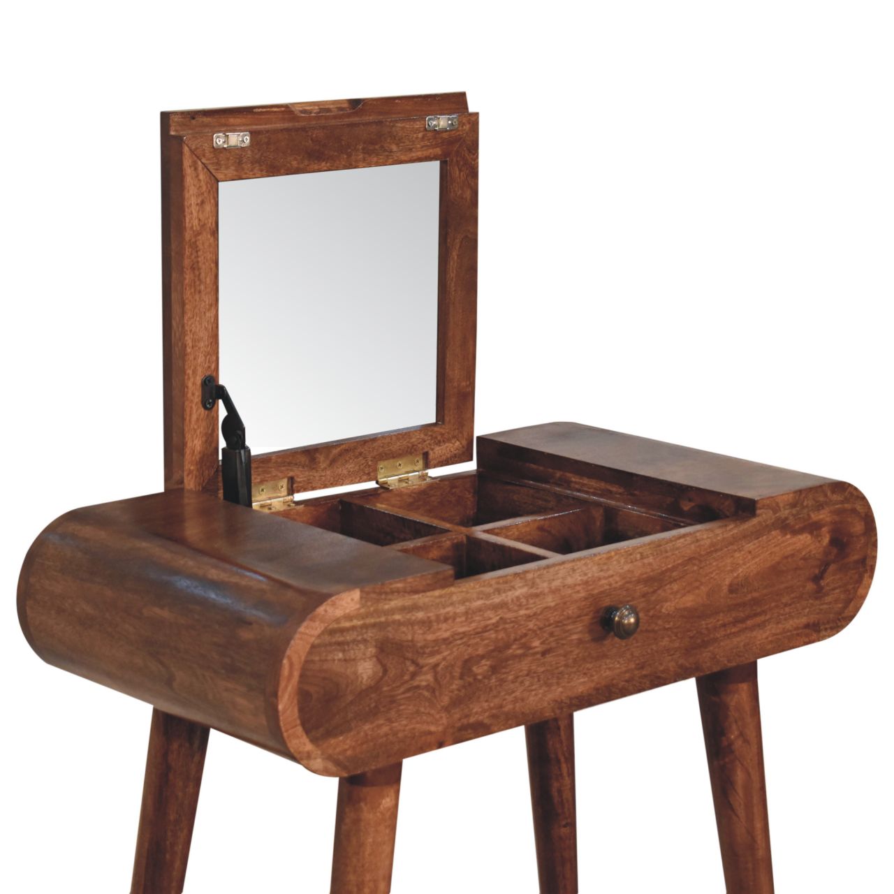 Mini Honey Caramel Dressing Table with Foldable Mirror - Image 7