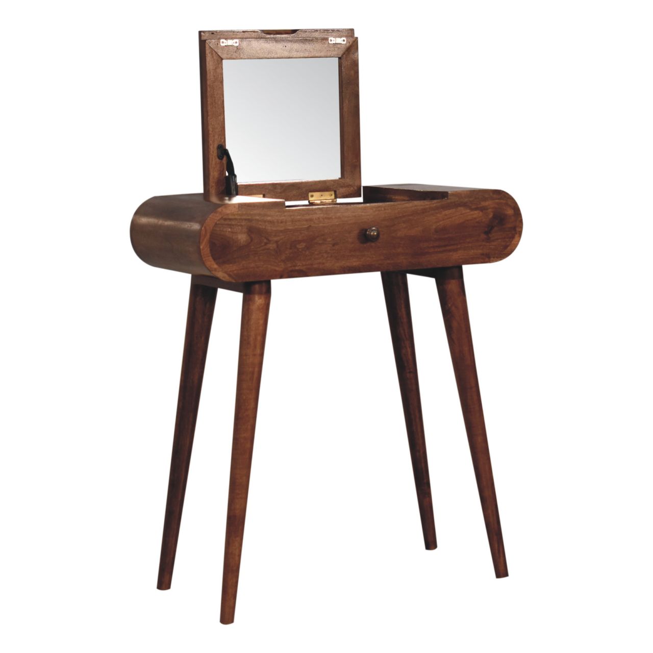 Mini Honey Caramel Dressing Table with Foldable Mirror - Image 9