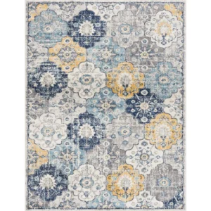 Splash Blue Multi Floral Patchwork Area Rug
