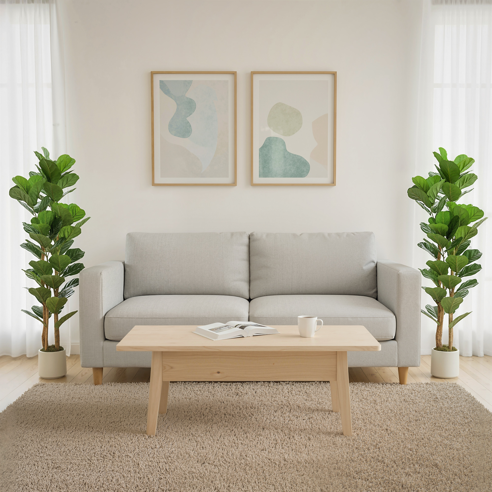 5FT Artificial Fiddle Leaf Fig Tree Set of 2, Fake Potted Tree with Solid Wood Trunks for Indoor Decor, Green - Image 6