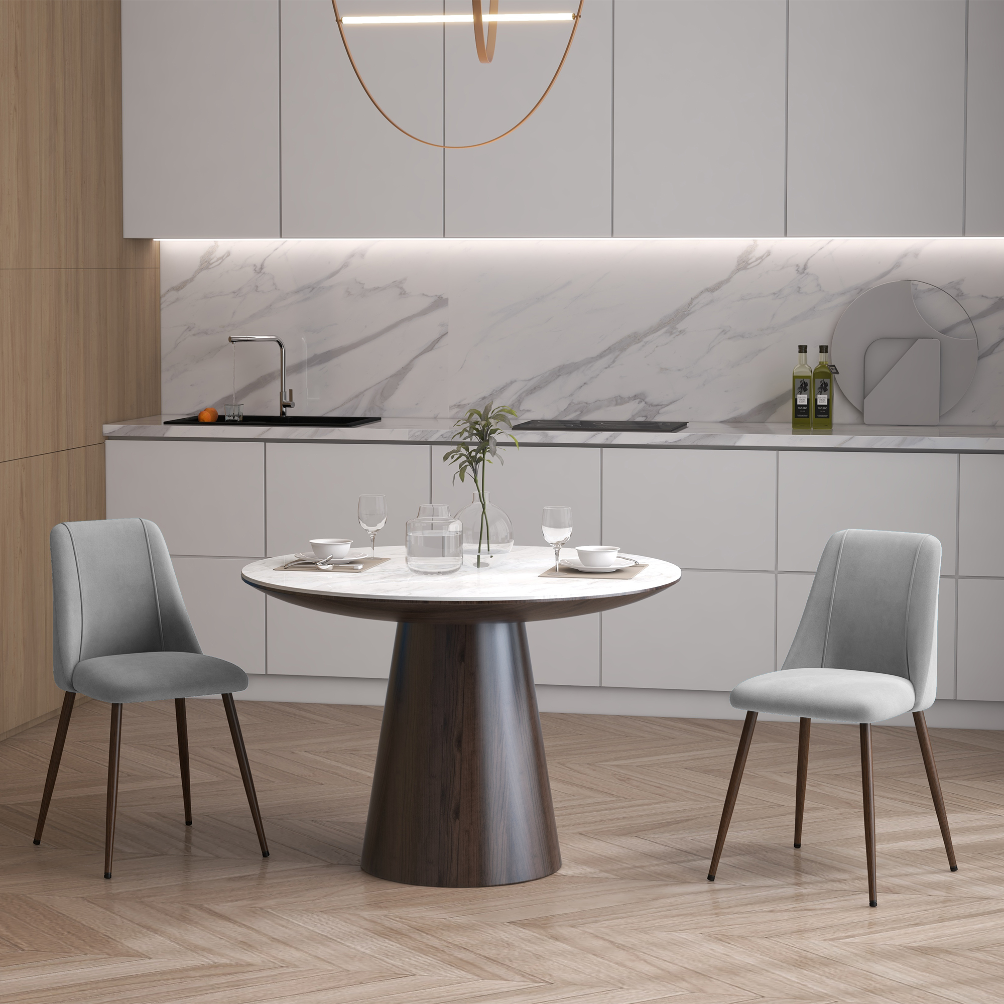 Upholstered Dining Chairs Set of 4, Velvet Accent Chair with Back and Wood-grain Steel Leg for Kitchen, Grey - Image 6