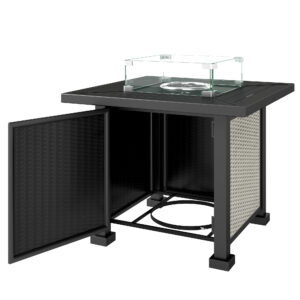 32" Propane Gas Fire Pit Table, 50,000 BTU Square Patio Table with Fire Pit, Wind Guard, Lid, CSA Certified, Grey