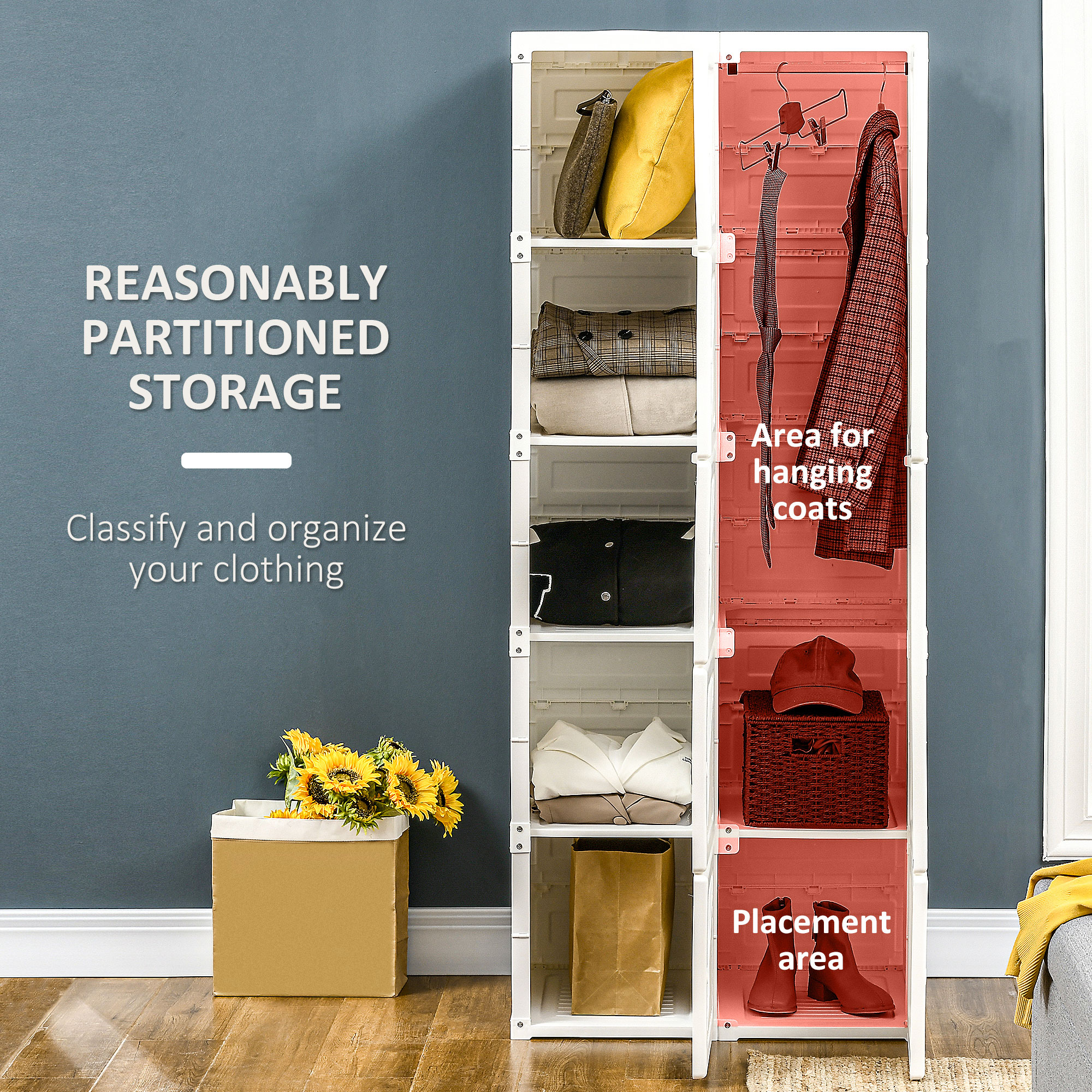 Portable Wardrobe Closet, Folding Bedroom Wardrobe, Clothes Storage Organizer with Cube Compartments, White - Image 2