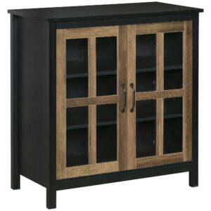 Kitchen Sideboard, Glass Door Buffet Cabinet, Accent Storage Cabinet with 2 Glass Doors and Adjustable Shelf for Dining Room, Living Room, Black Wood Grain