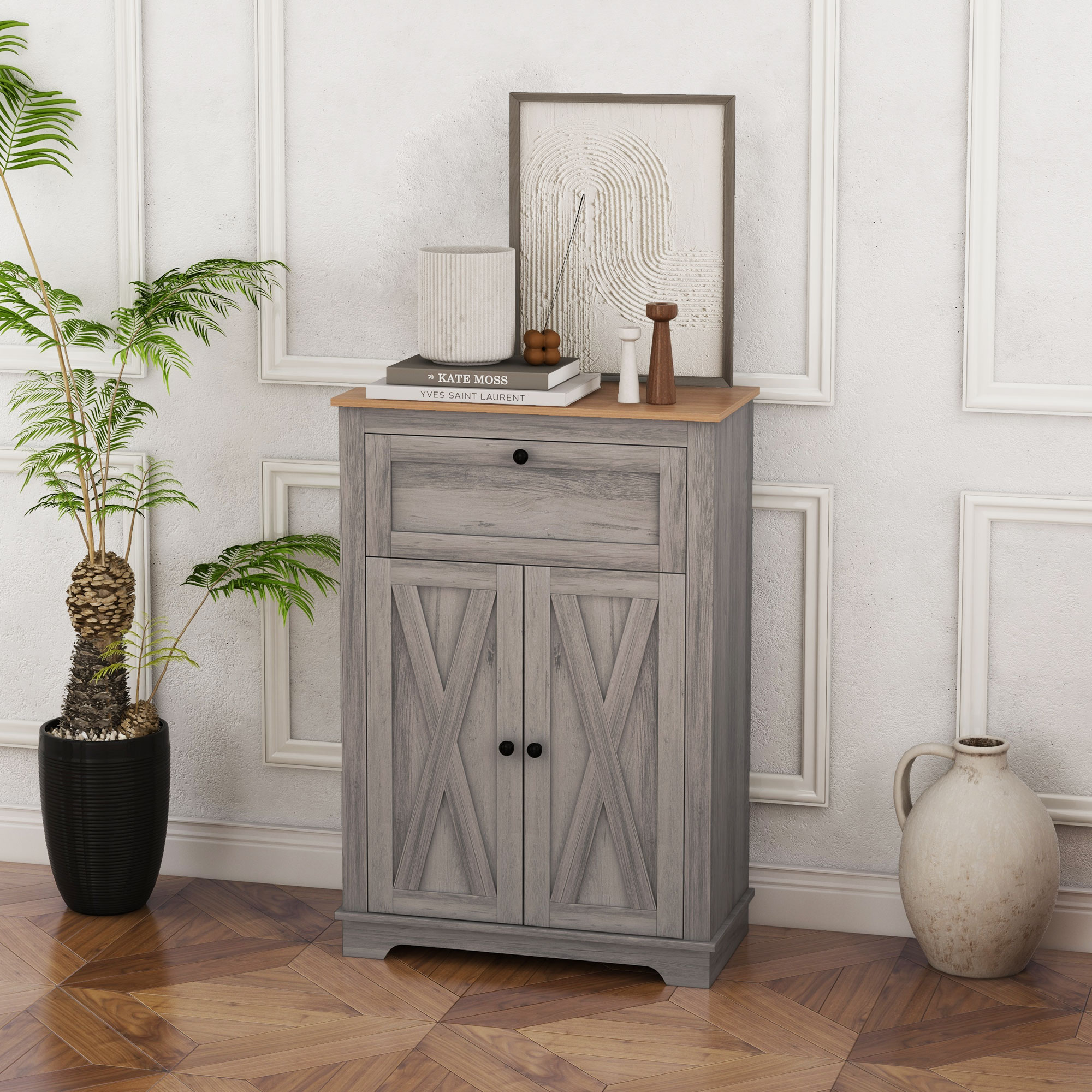 Storage Cabinet Farmhouse Sideboard Storage Cabinet with Doors and Drawer for Kitchen, Living Room, Grey Wash - Image 6