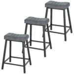 Set of 3 Bar Stools, Velvet Upholstered Counter Stools with Curved Seat and Footrest for Kitchen Island, Grey