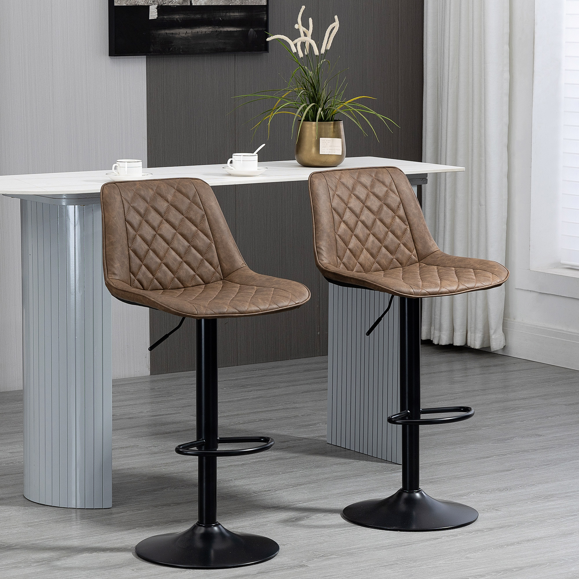 Bar Stools Set of 2, Swivel Counter Height Barstools with Back, Footrest, Adjustable Height, Dark Brown - Image 6