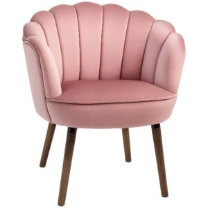 Modern Vanity Chair, Velvet-feel Fabric Leisure Accent Chair with Wood Legs for Living Room, Pink
