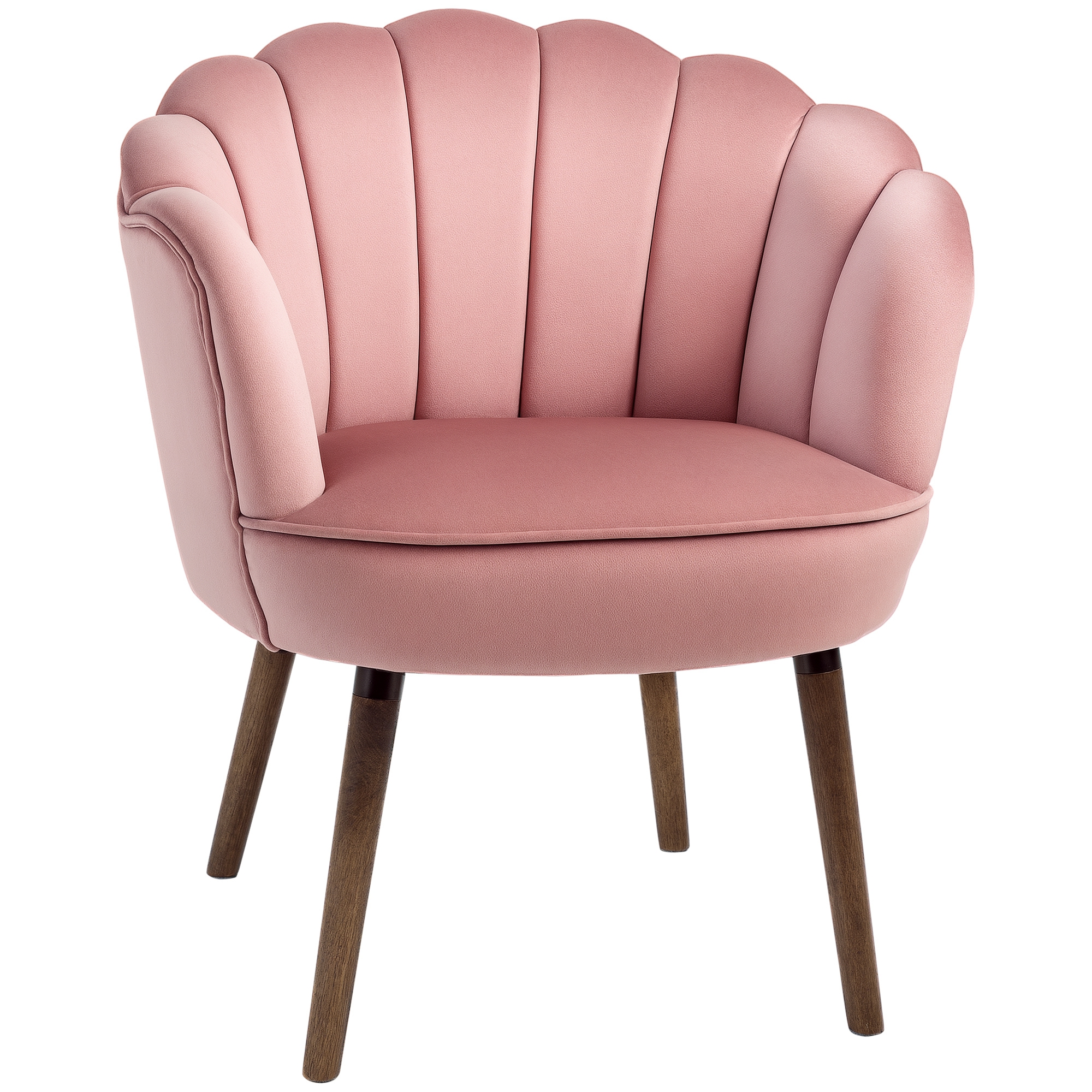 Modern Vanity Chair, Velvet-feel Fabric Leisure Accent Chair with Wood Legs for Living Room, Pink