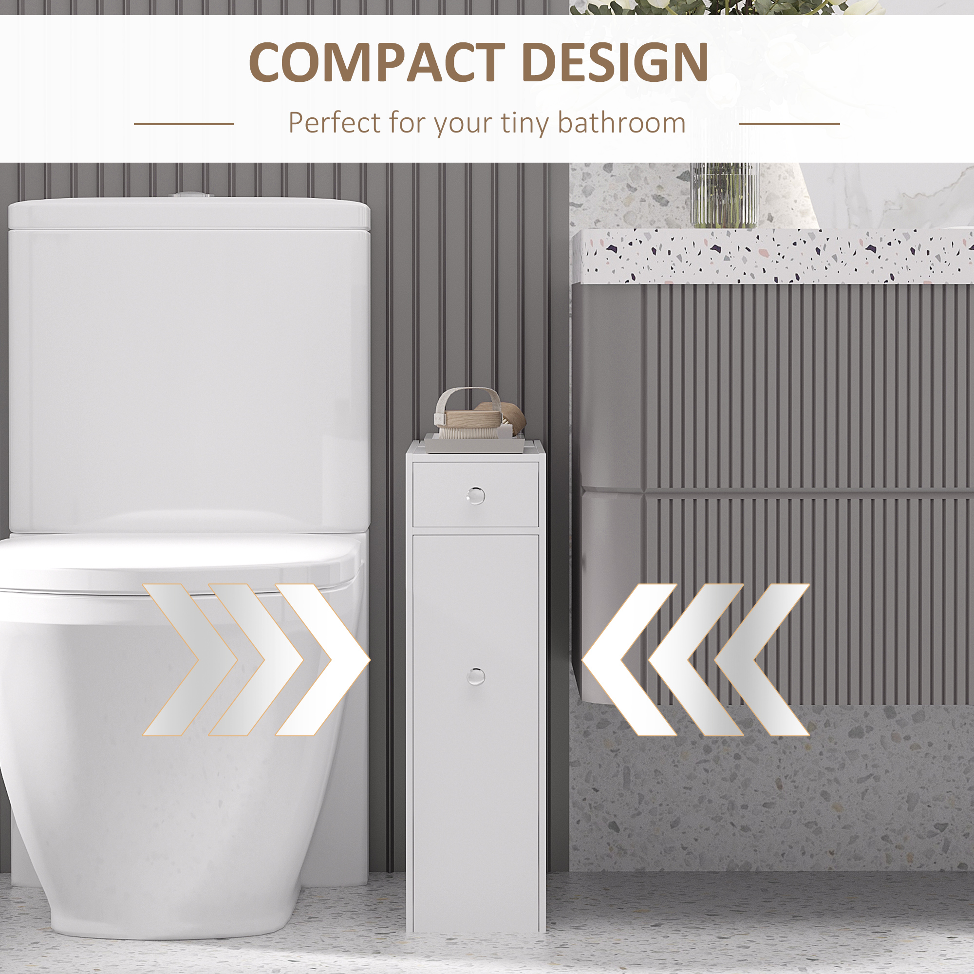 Space Saving Toilet Paper Cabinet, Narrow Bathroom Cabinet with Drawers and Hidden Storage, White - Image 2