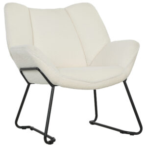 Accent Chair, Sherpa Fleece Armchair with Wide Backrest and Metal Legs, White