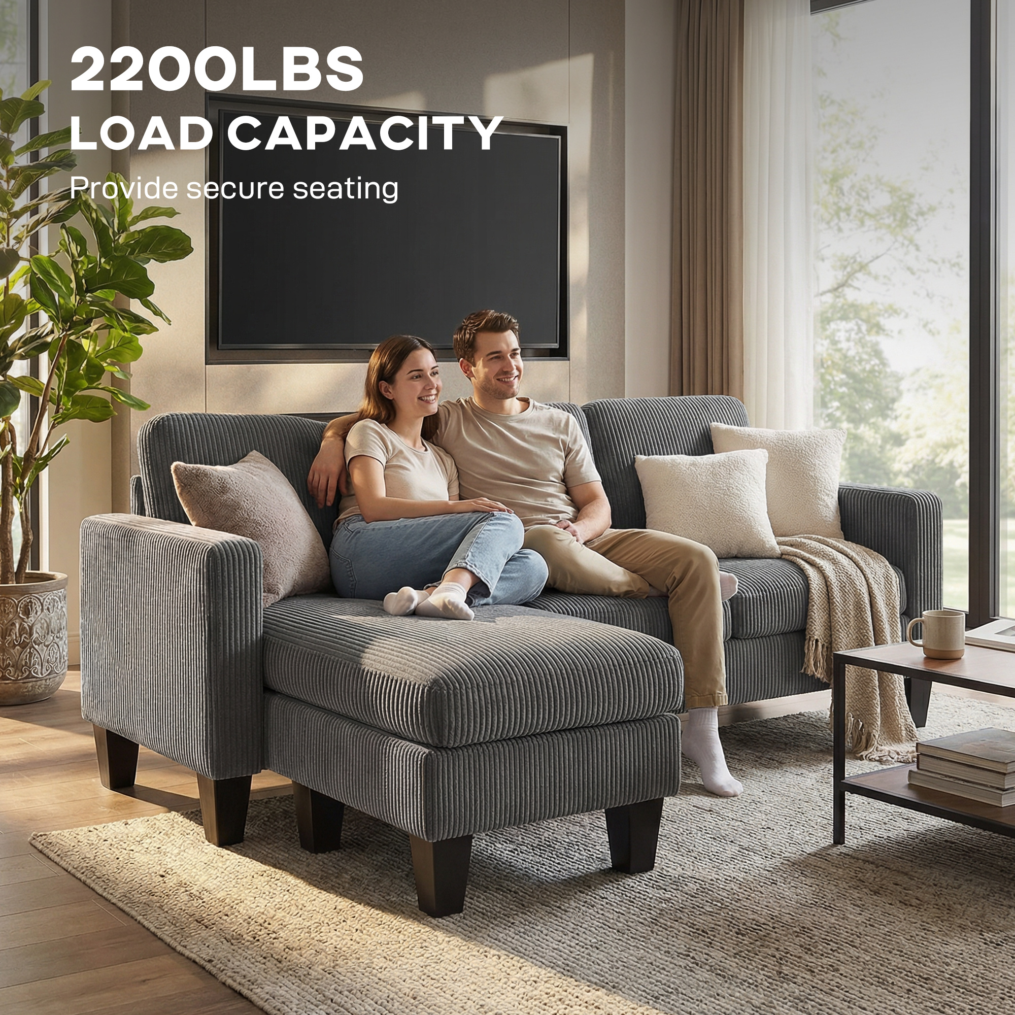 Sectional Sofa, L Shaped Couch, with Changeable Chaise or Ottoman, Dark Grey - Image 5