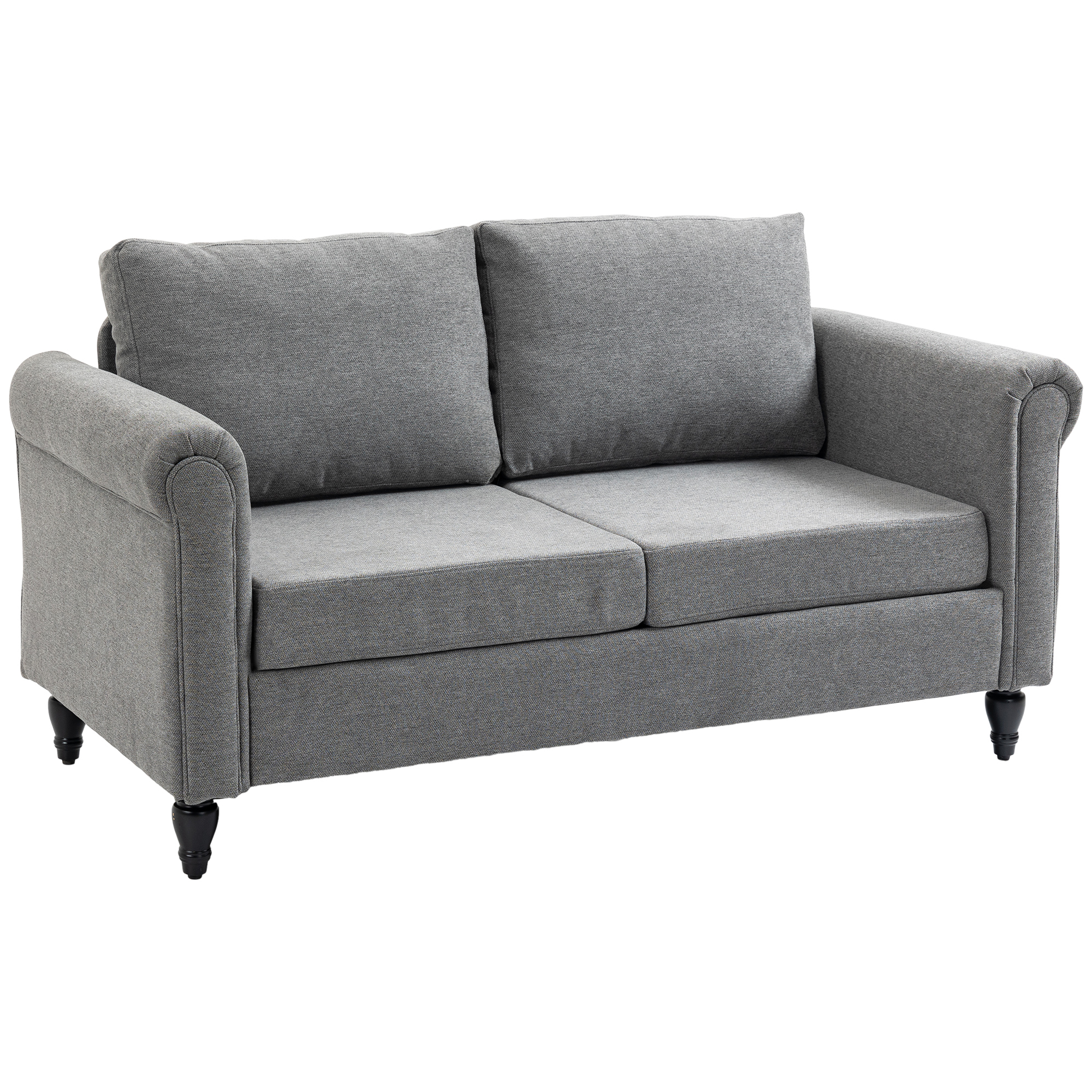 Vintage Loveseat, Upholstered Love Seat Furniture, Chenille-feel Fabric 2 Seater Sofa Couch with Rolled Arms, Gourd-Shaped Rubber Wood Legs for Living Room, Light Grey