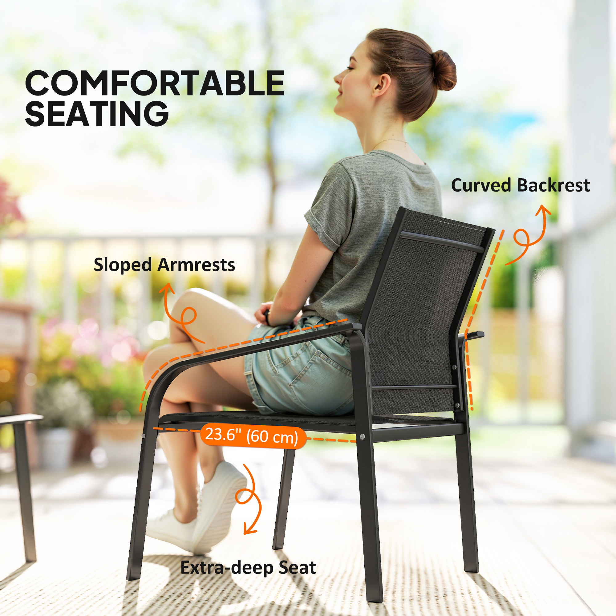 4 Piece Patio Furniture Set, Outdoor Conversation Set with Deep Seat, Loveseats, Armchairs, Glass-Top Table, Black - Image 3
