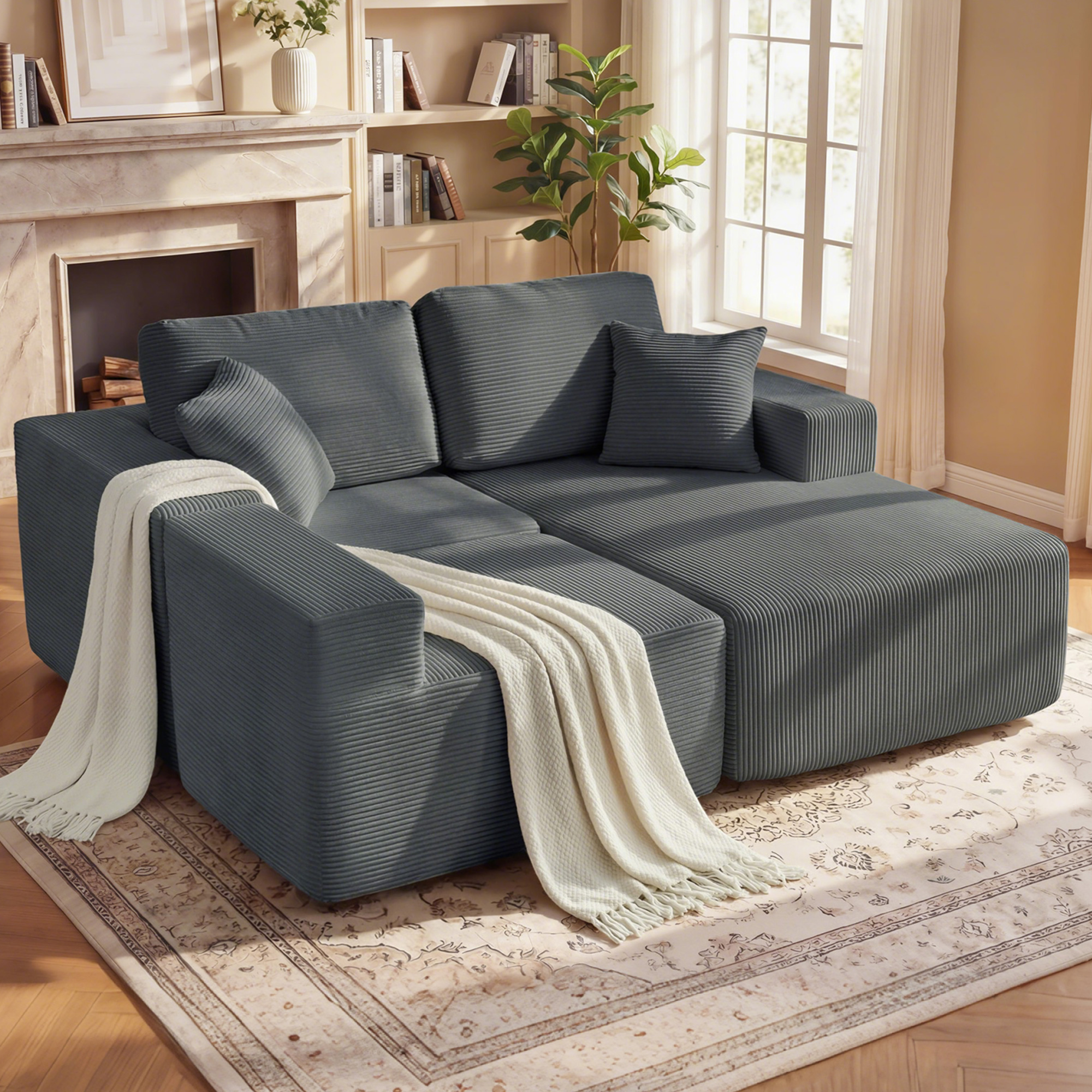 2-in-1 Modular Sectional Sofa, Boneless L Shaped Couch Sofa Bed, Dark Grey - Image 6
