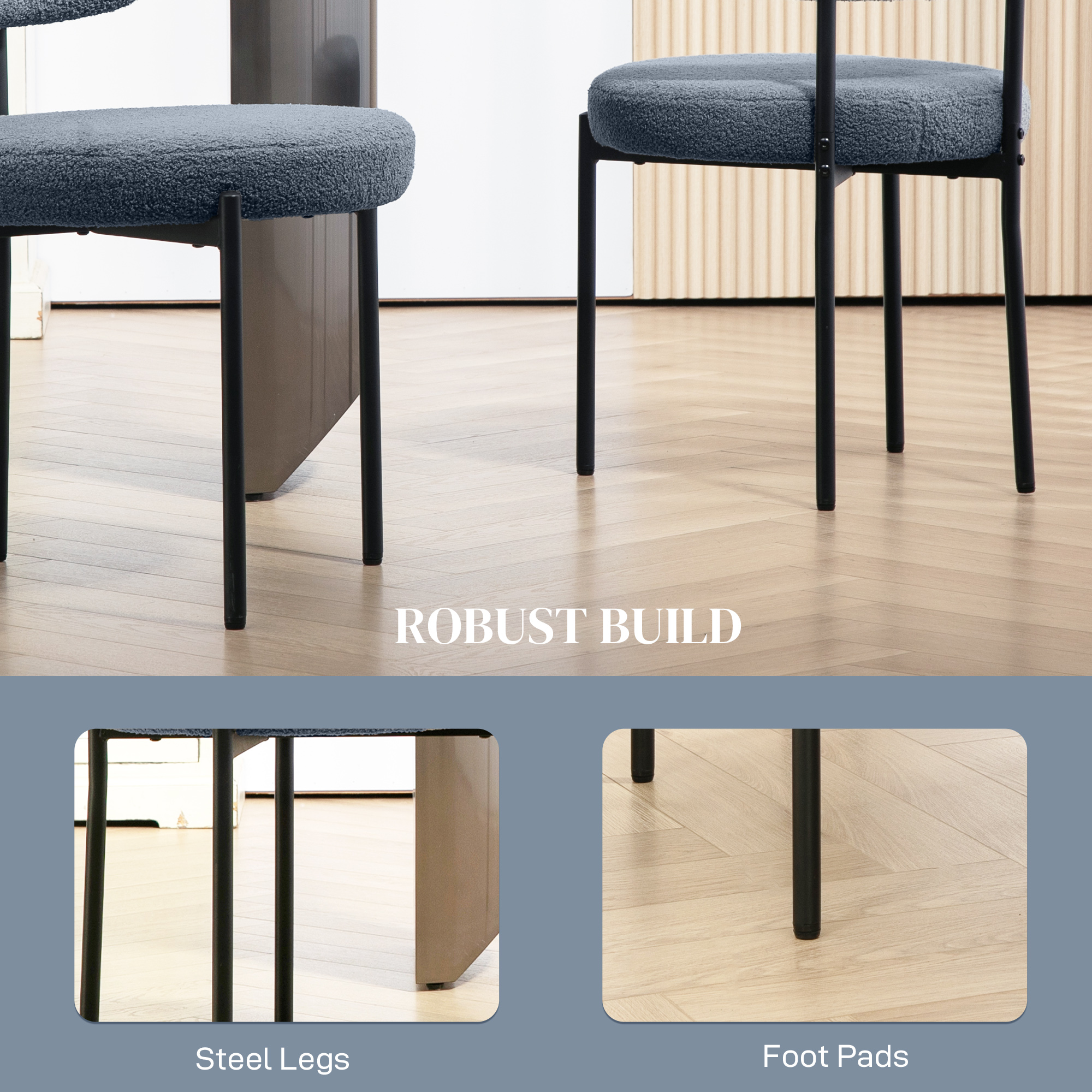 4 Pieces Kitchen Chairs, Modern Dining Chairs w/ Berber Fleece Upholstery and Steel Legs for Living Room, Grey - Image 4