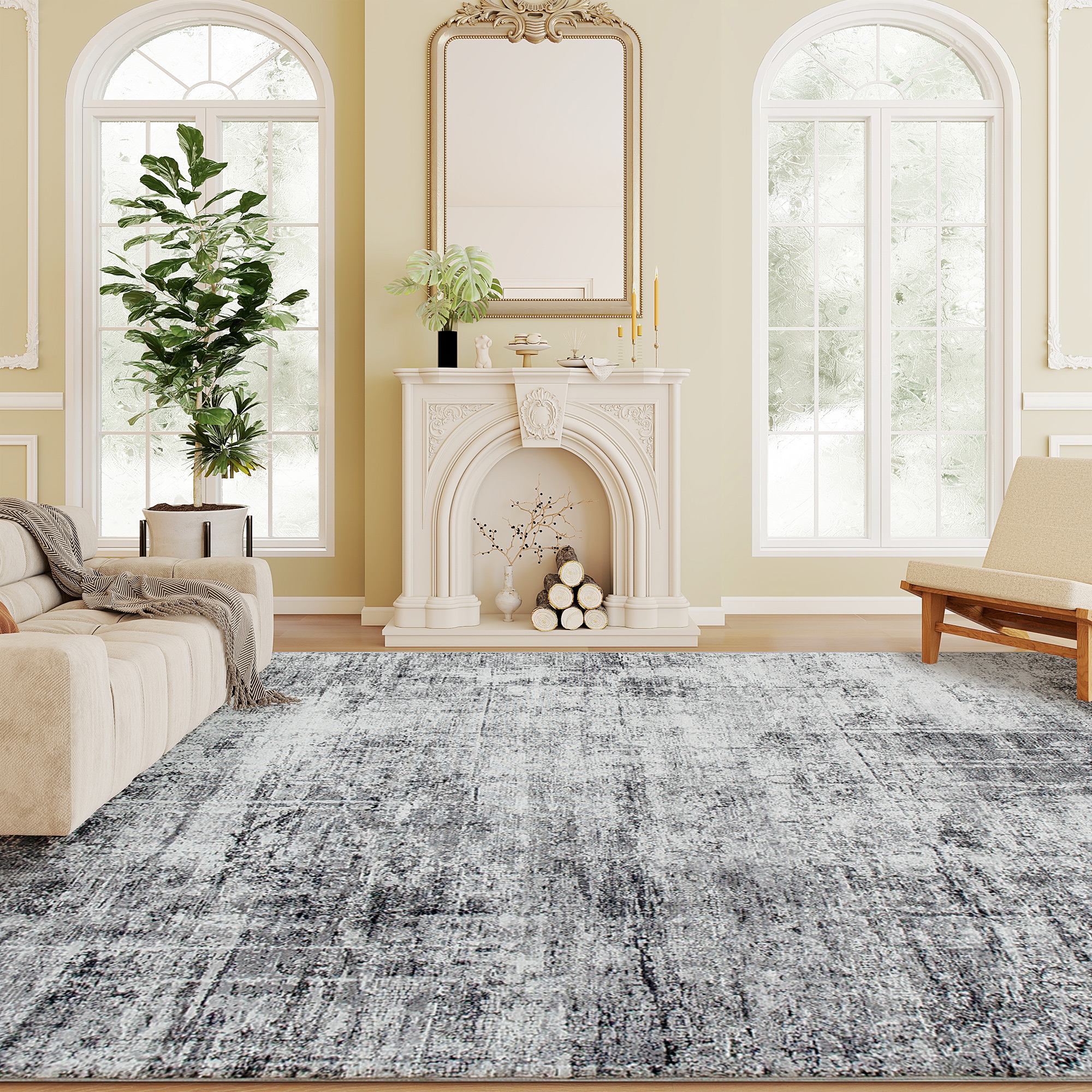 Area Rug for Living Room 9x12, Modern Abstract Machine Washable Rug, Non-Slip Carpet for Bedroom, Dining Room, Grey - Image 2