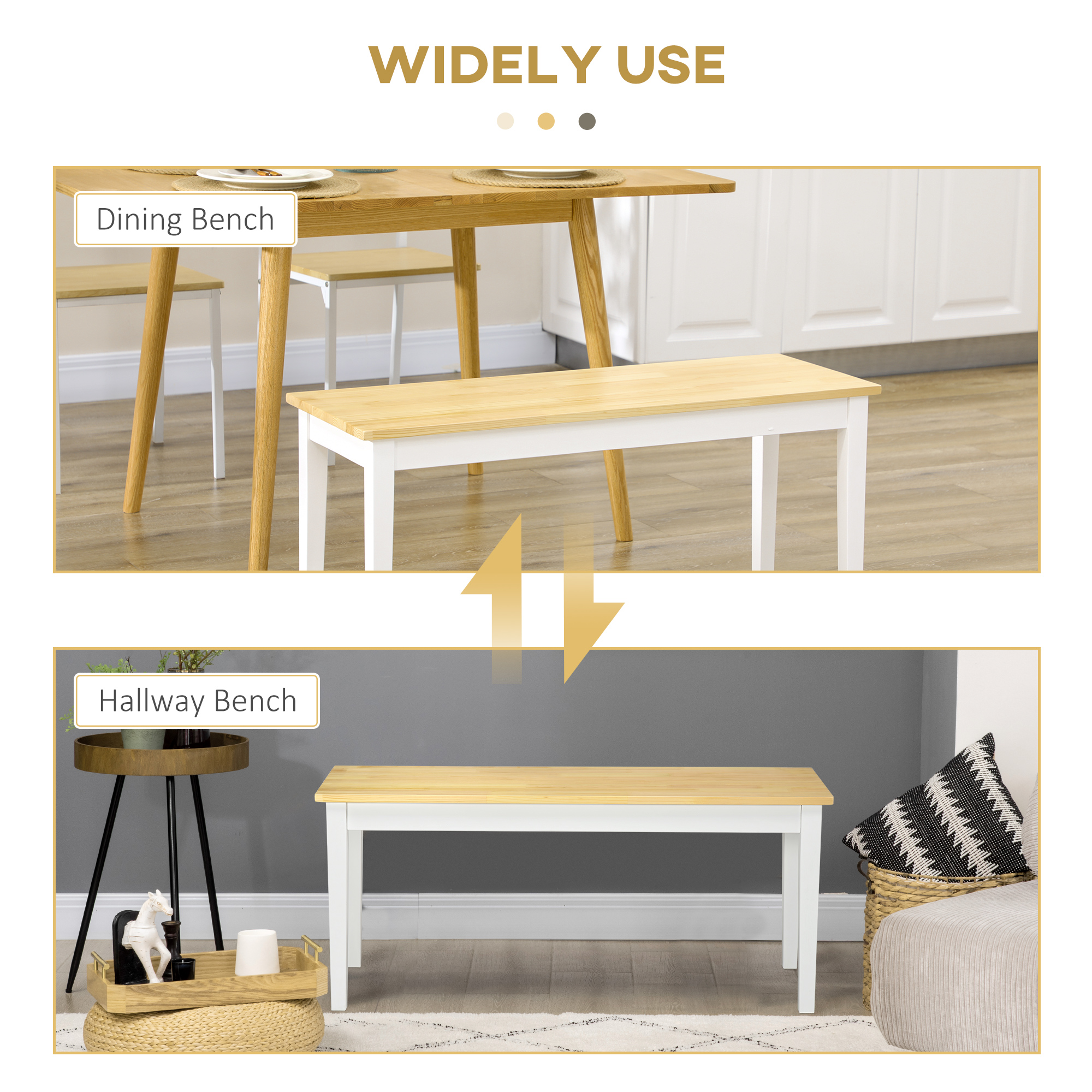 40" Wood Dining Bench for 2 People, Wooden Bench Seat for Kitchen, Dining Room, Entryway, Natural - Image 4