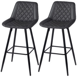 PU Leather Counter Height Bar Chairs Set of 2, 27.75" Bar Stools with Metal Legs for Dining Area, Kitchen Island, Black