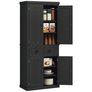 72" Kitchen Pantry, Freestanding Storage Cabinet with Drawer, Doors, Black
