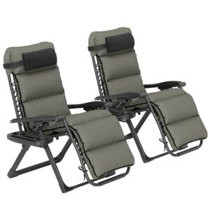 2pcs Reclining Zero Gravity Chair with Adjustable Backrest, Folding Garden Sun Lounger with Removable Cushion, Grey