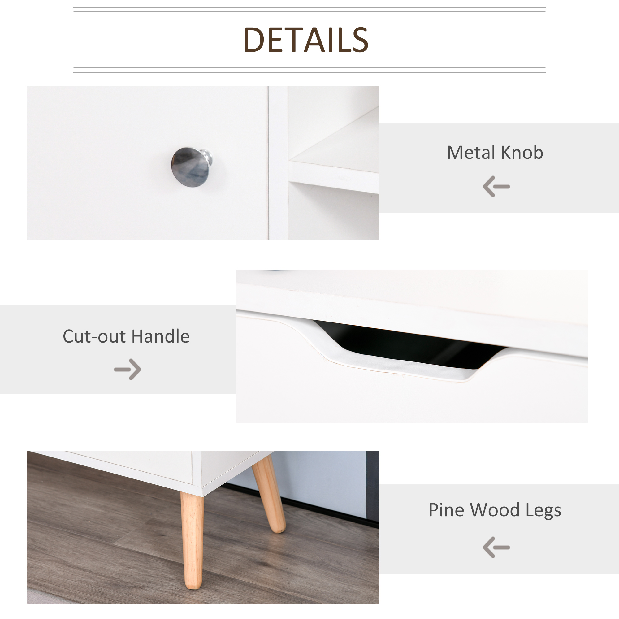 TV Stand for TVs up to 50", TV Cabinet with Shelves, Drawers and Cable Hole, Entertainment Unit for Living Room, White - Image 4