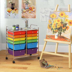 12 Drawers Rolling Cart Storage Scrapbook Paper Organizer Bins-Multicolor