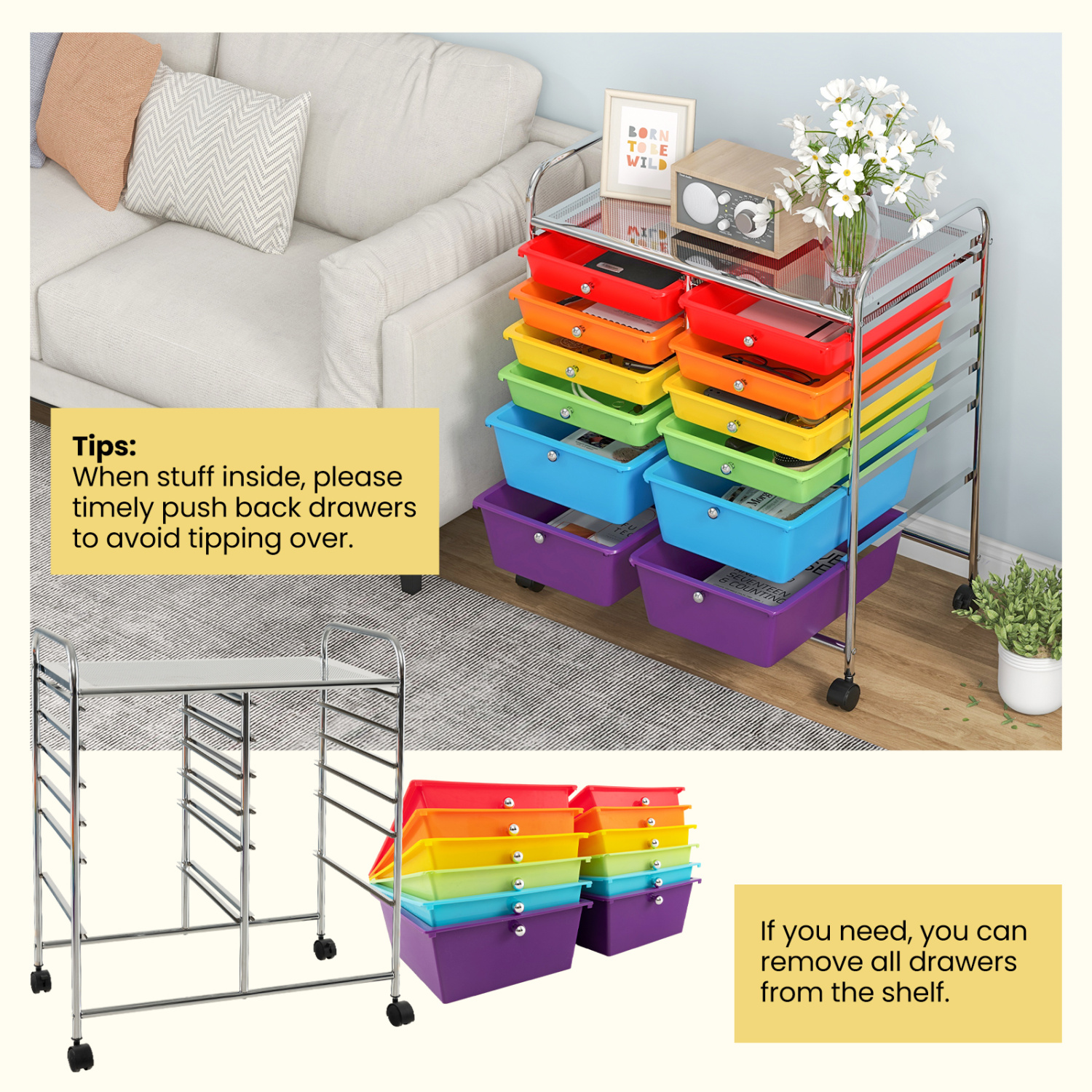 12 Drawers Rolling Cart Storage Scrapbook Paper Organizer Bins-Multicolor - Image 5