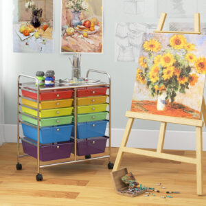 12 Drawers Rolling Cart Storage Scrapbook Paper Organizer Bins-Transparent Multicolor