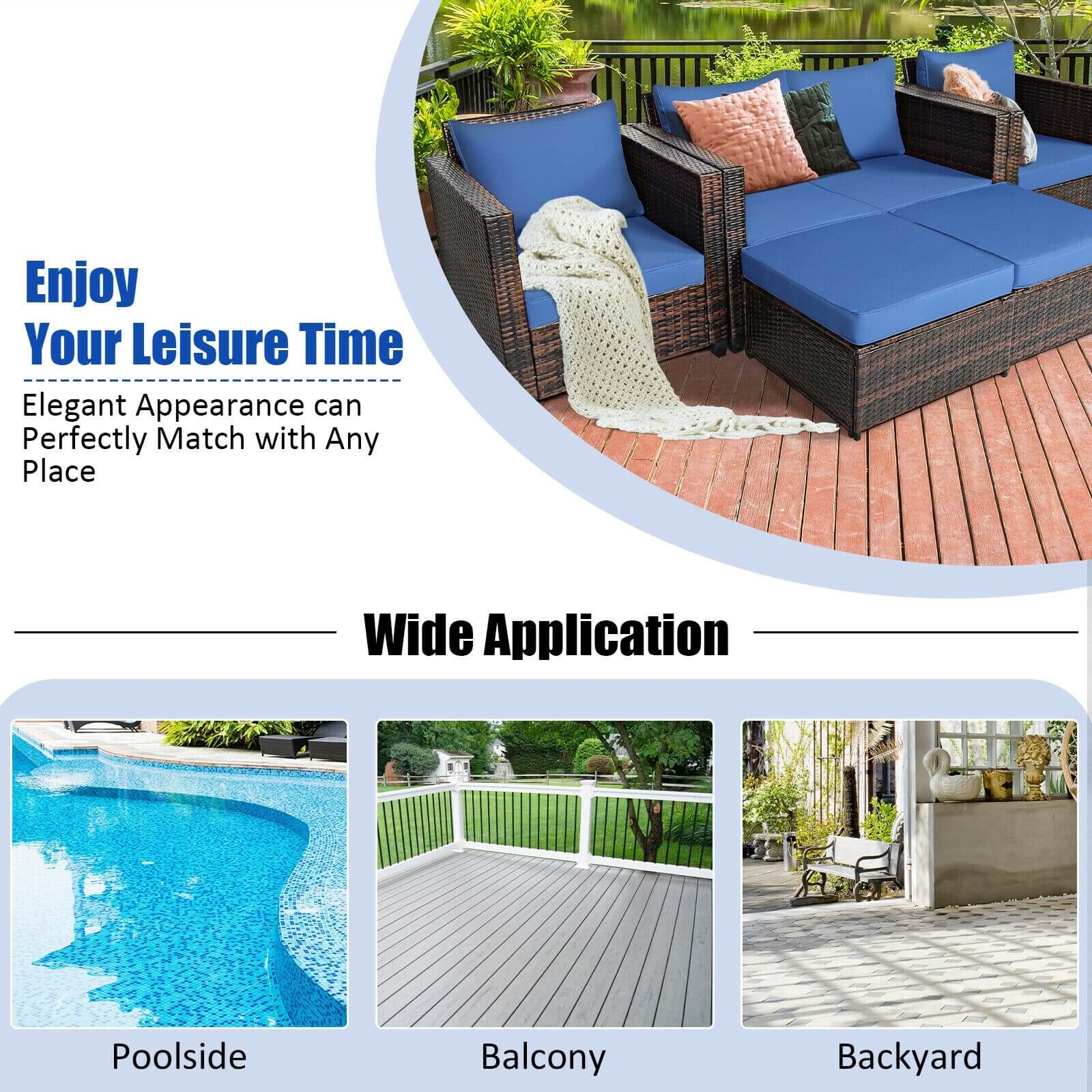 5 Pieces Patio Cushioned Rattan Furniture Set-Navy - Image 7