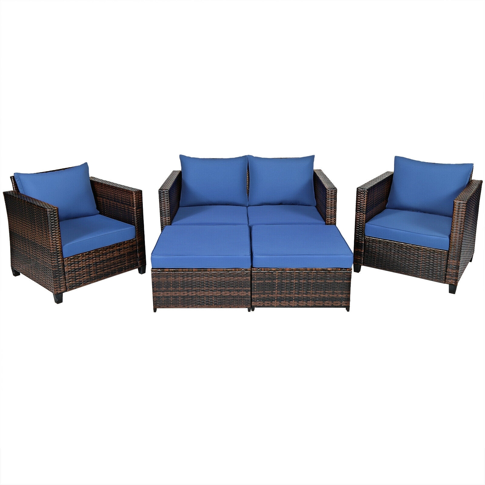 5 Pieces Patio Cushioned Rattan Furniture Set-Navy - Image 2
