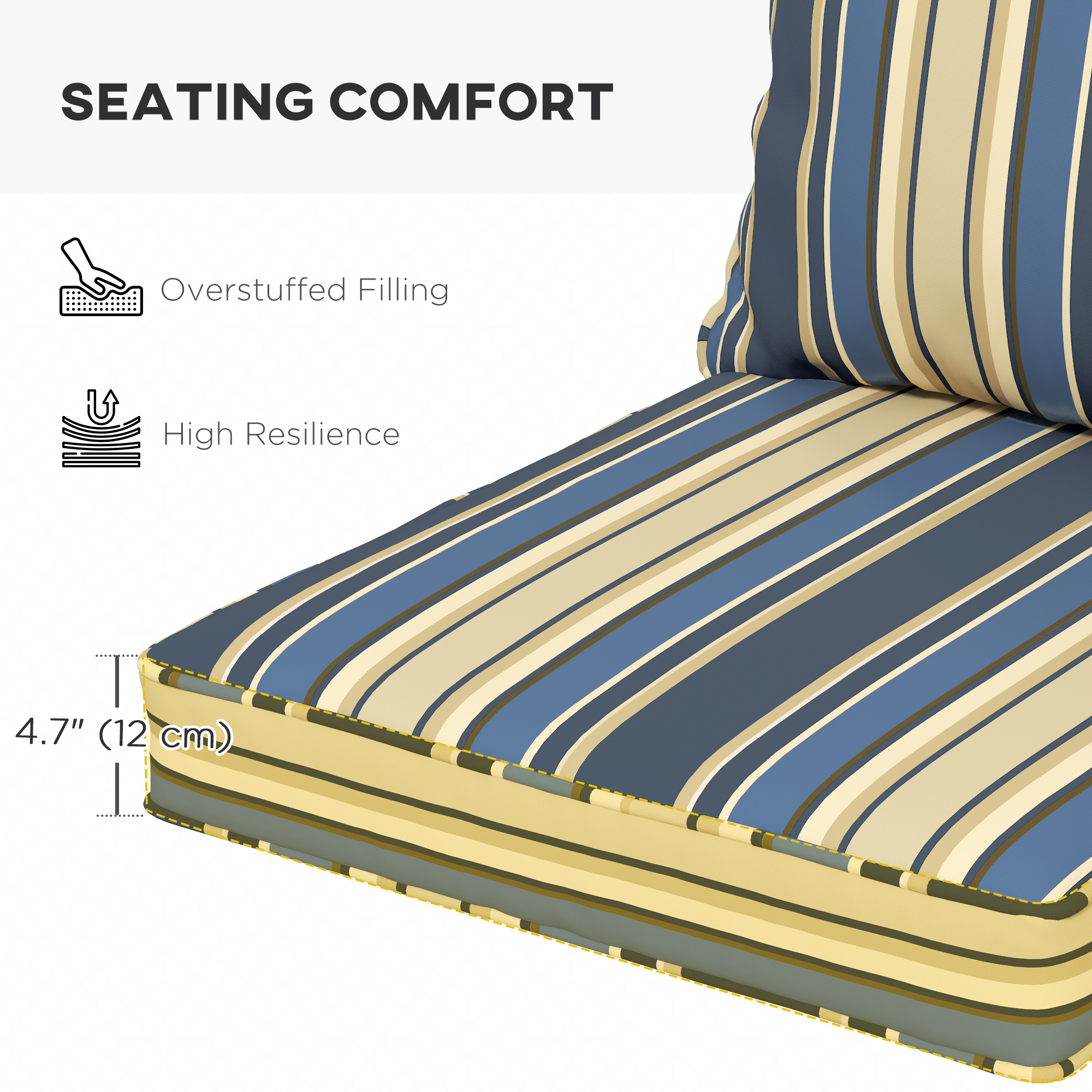 Seat Cushion Back Pillows Replacement Set of 2, Patio Chair Cushions Set for Indoor Outdoor, Blue - Image 4