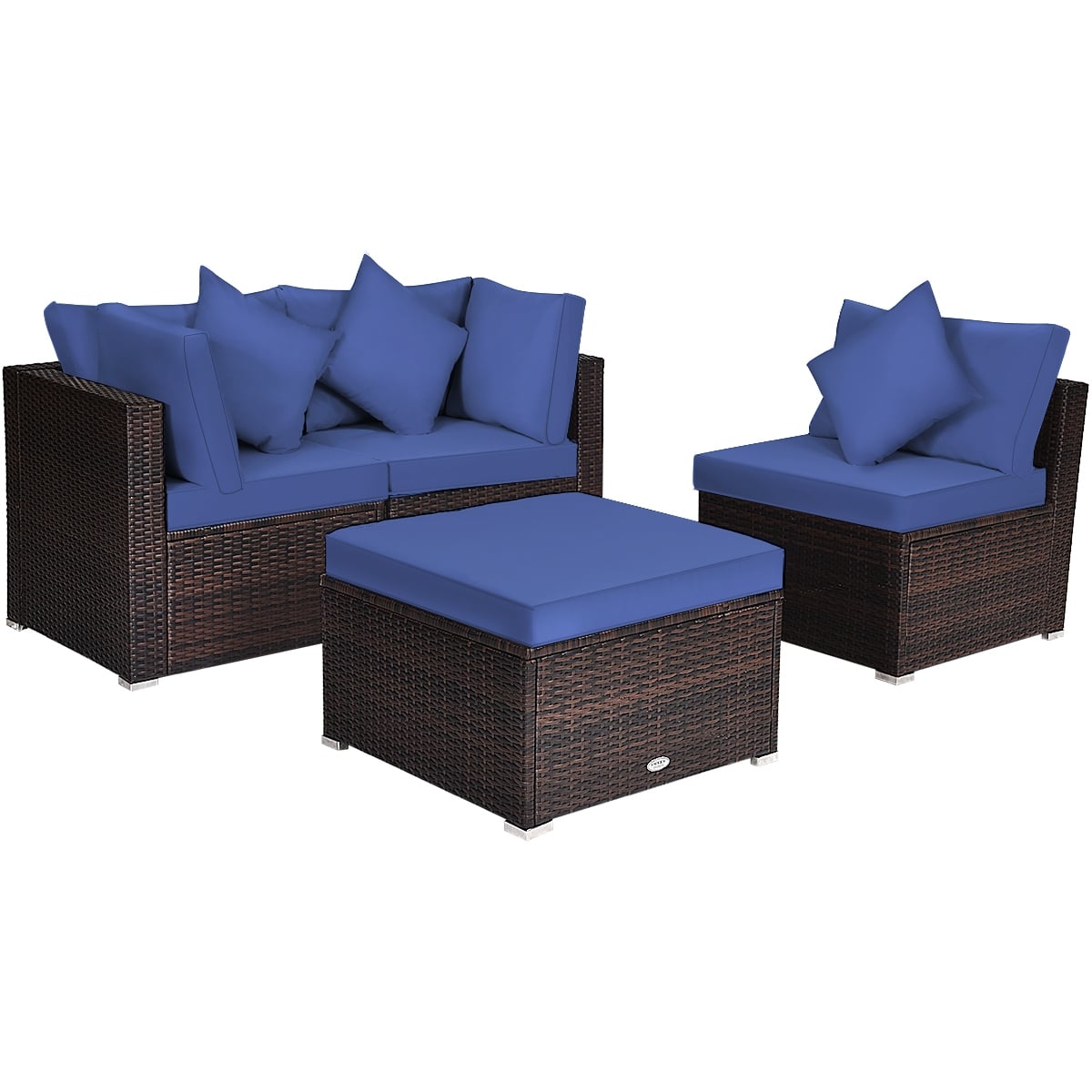 4 Pieces Ottoman Garden Patio Rattan Wicker Furniture Set with Cushion-Navy - Image 2