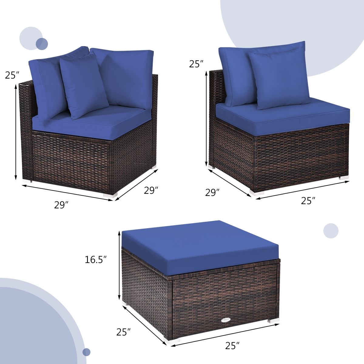 4 Pieces Ottoman Garden Patio Rattan Wicker Furniture Set with Cushion-Navy - Image 3