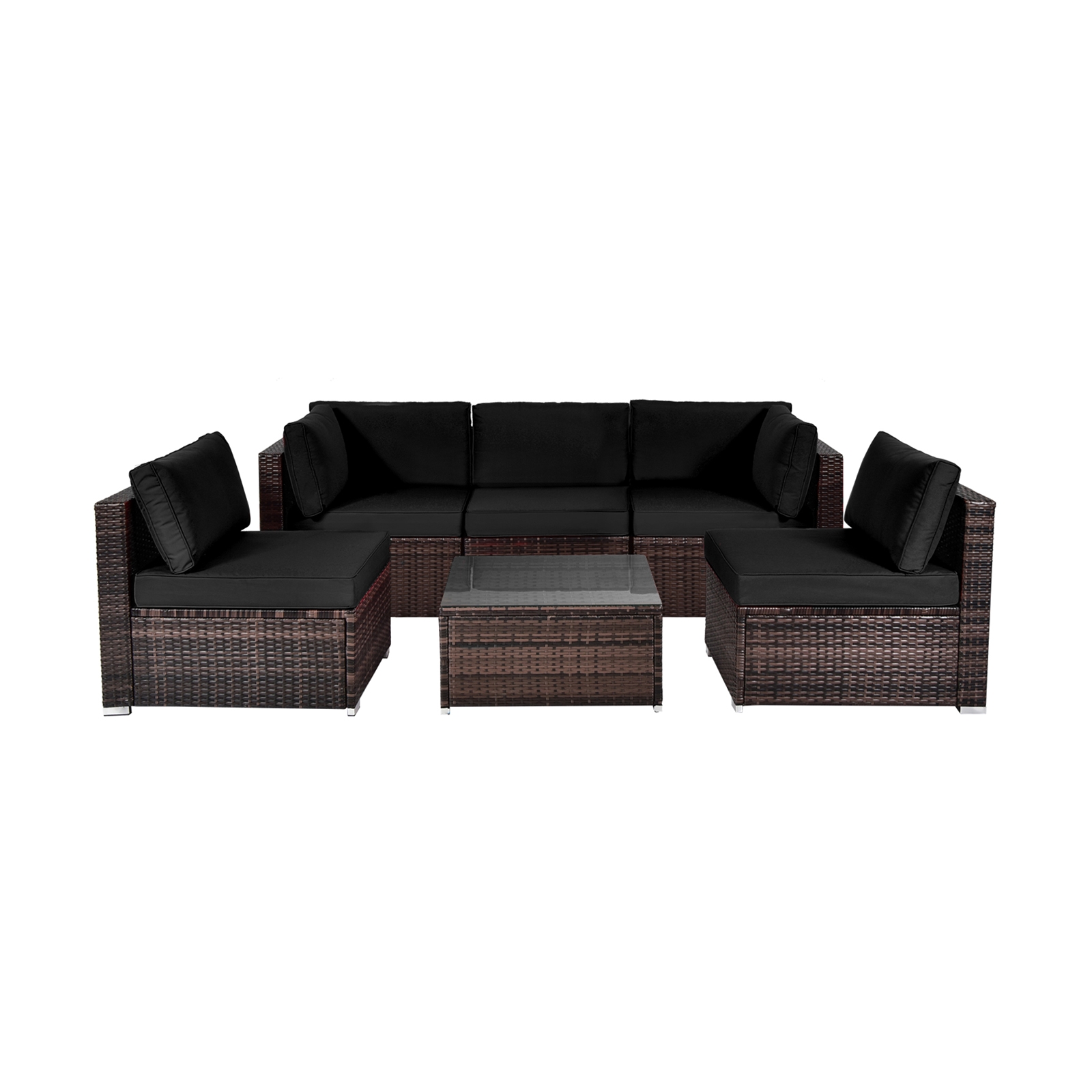 6 Pieces Patio Rattan Furniture Set with Cushions and Glass Coffee Table-Black - Image 6