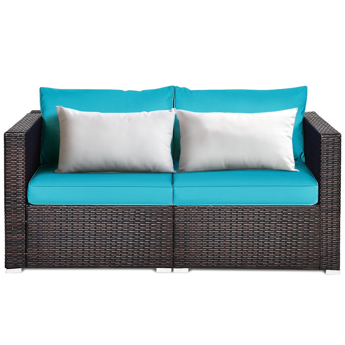 2PCS Patio Rattan Sectional Conversation Sofa Set-Blue - Image 2