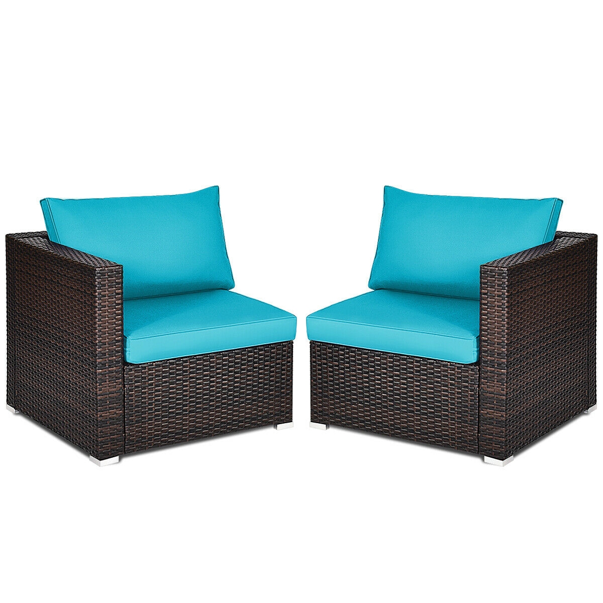 2PCS Patio Rattan Sectional Conversation Sofa Set-Blue - Image 3
