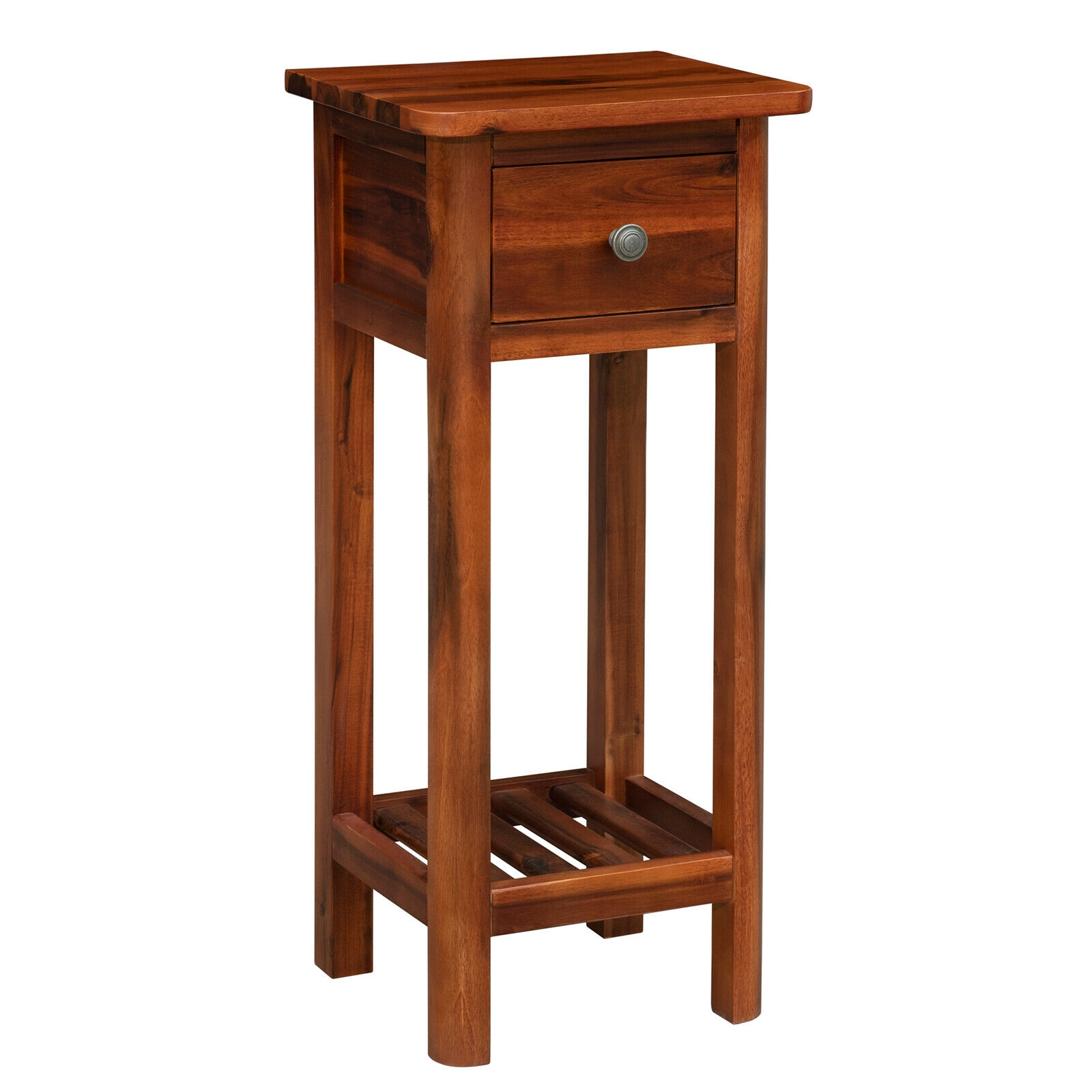 2 Tier End Bedside Table with Drawer Shelf-Brown - Image 2