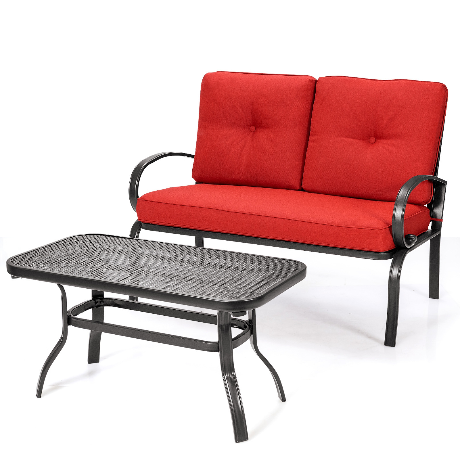 2 Pieces Patio Outdoor Cushioned Coffee Table Seat-Red - Image 2