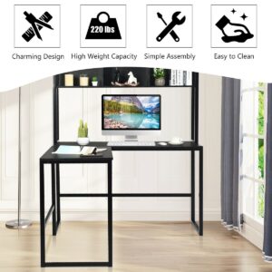 Industrial L-Shaped Desk Bookshelf 55 Inch Corner Computer Gaming Table-Black