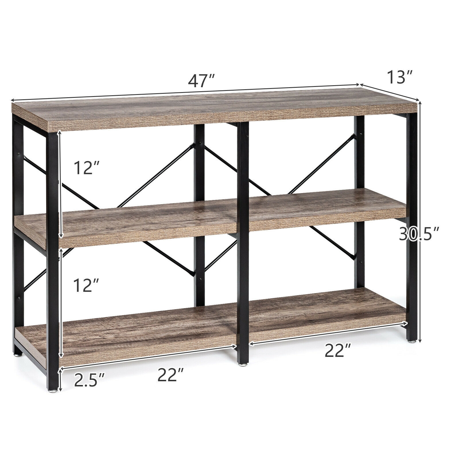 3 Tier 47 Inch Console Metal Frame Sofa Table-Natural - Image 3