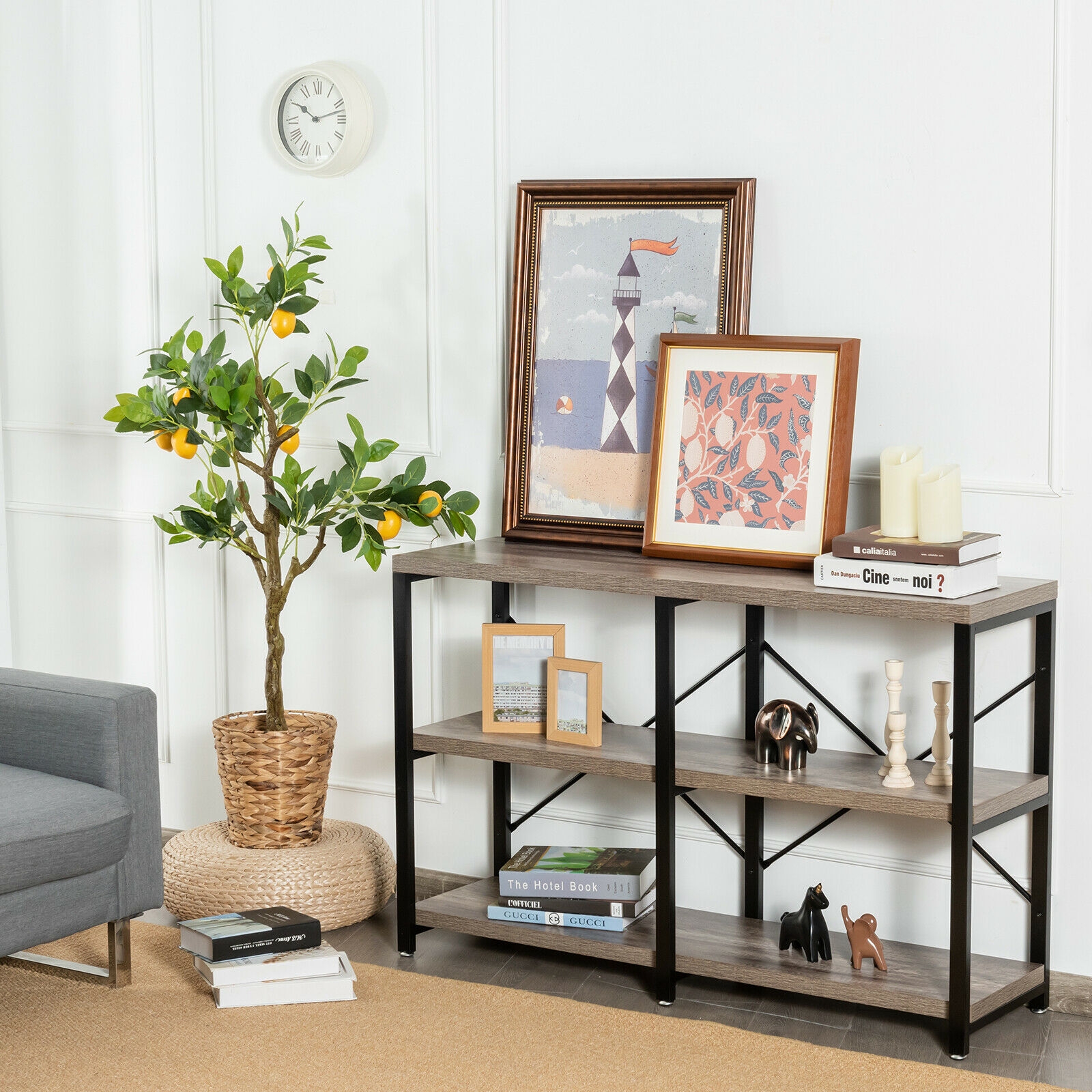 3 Tier 47 Inch Console Metal Frame Sofa Table-Natural - Image 6