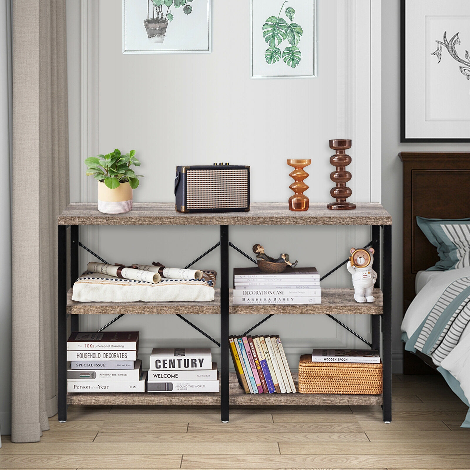 3 Tier 47 Inch Console Metal Frame Sofa Table-Natural - Image 5