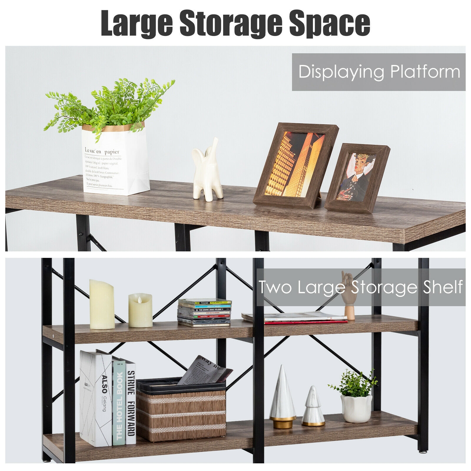 3 Tier 47 Inch Console Metal Frame Sofa Table-Natural - Image 4