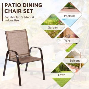 2 Pcs Patio Chairs Outdoor Dining Chair with Armrest-Brown