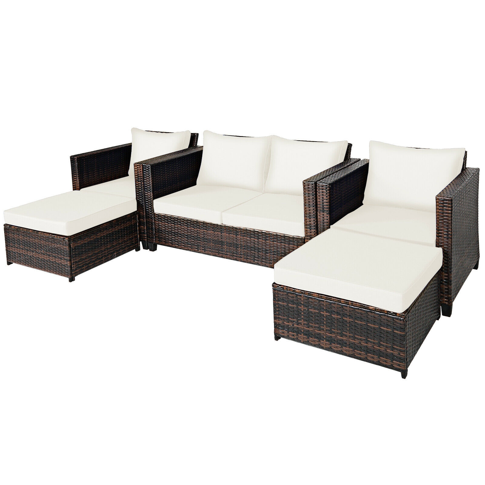 5 Pieces Patio Cushioned Rattan Furniture Set-White - Image 6