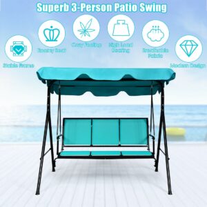 3 Person Patio Swing with Polyester Angle Adjustable Canopy and Steel Frame-Blue