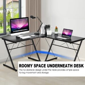 59 Inch L-Shaped Corner Desk Computer Table for Home Office Study Workstation-Black